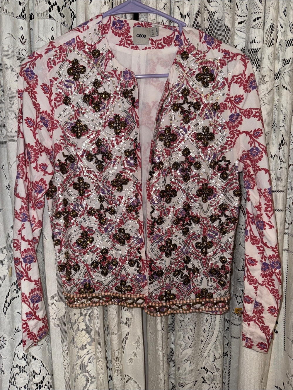 ASOS Pink‎ Floral Embellished cotton Jacket
